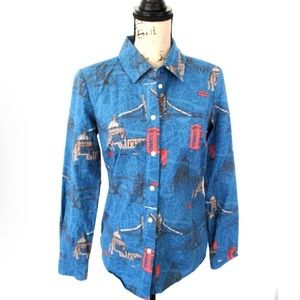 Boden Blue 100% Cotton Collar London Landmark Scenic Button Down Shirt Shirt 4
